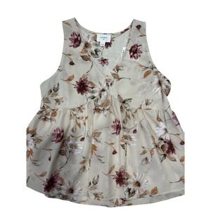 Everly Womens Floral Peplum Sleeveless V-Neck Blouse‎ Taupe Cottage Core Small